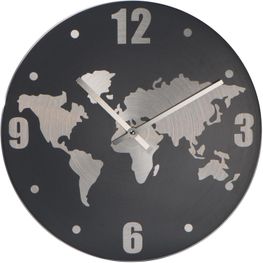 Wanduhr aus Aluminium mit Weltkarte