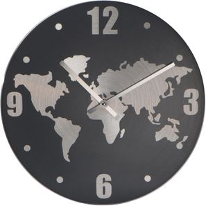 Wanduhr aus Aluminium mit Weltkarte