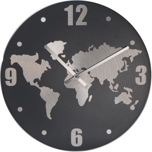 Produktabbildung Wanduhr aus Aluminium mit Weltkarte Wanduhr aus Aluminium mit Weltkarte (Bild 1)