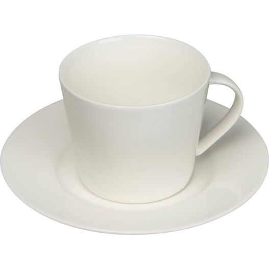 eine weiße tasse und untertasse auf einem weißen teller Porzellantasse mit Unterteller (Bild 1)
