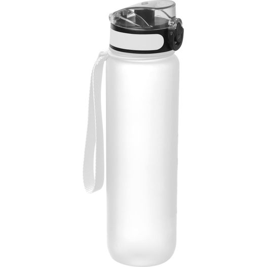 eine weiße wasserflasche mit schwarzem deckel Tritan Trinkflasche (Bild 1)