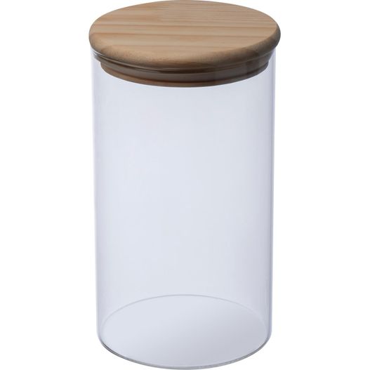 Dose aus Borosilikatglas mit Kiefernholzdeckel 1000ml (Bild 1)