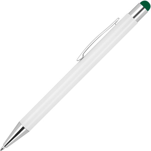 ein stift mit einer grünen spitze und einer silbernen spitze Kugelschreiber aus Aluminium mit gummierter Oberfläche (Bild 1)