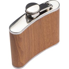 Produktabbildung Flachmann aus Edelstahl im Holzdesign Füllvermögen 170ml Flachmann aus Edelstahl im Holzdesign Füllvermögen 170ml