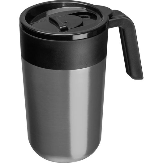 edelstahl und schwarzer kaffeebecher mit griff Trinkbecher 400ml (Bild 1)