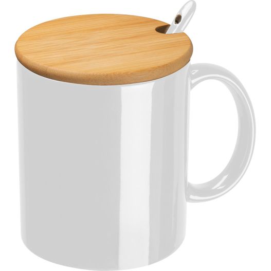 Keramiktasse mit Löffel und Bambusdeckel (Bild 1)