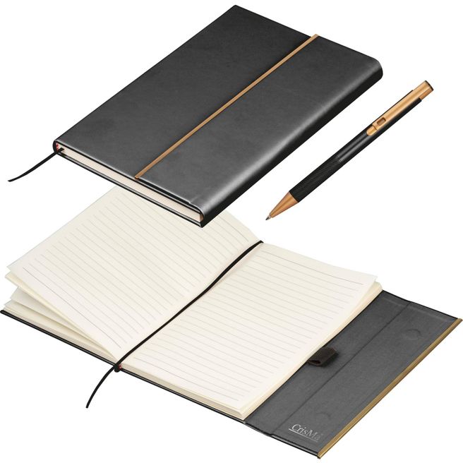 CrisMa Set aus Leder Notizbuch und Kugelschreiber