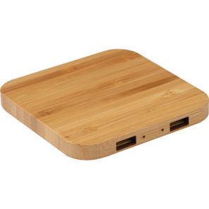Wireless Charger aus Bambus mit 2 USB Hubs