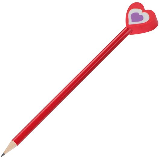 ein bleistift mit einem herzförmigen radiergummi darauf Holzbleistift mit verschiedenen Radiergummiaufsätzen (Bild 1)