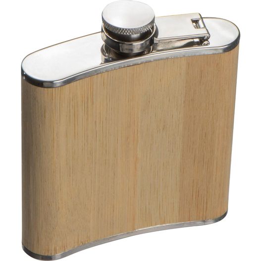 eine flasche mit einem holzdeckel und einer metallkappe Flachmann mit Bambusummantelung (Bild 1)