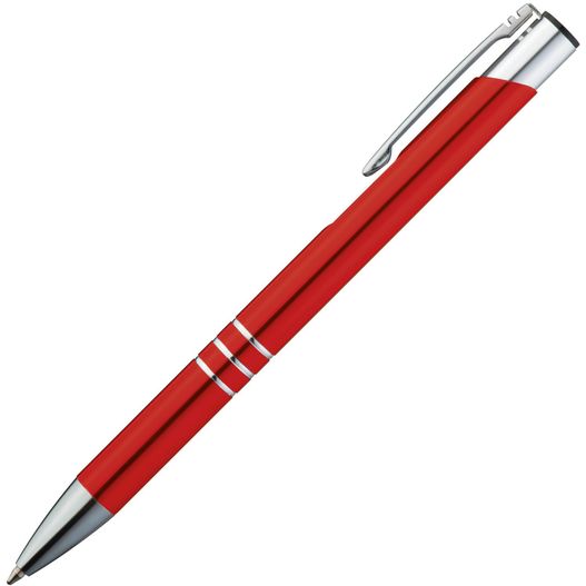 ein roter stift mit silberner spitze Kugelschreiber aus Metall mit 3 Zierringen (Bild 1)