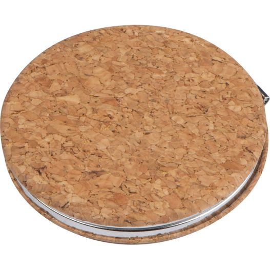 eine nahaufnahme einer korkuntersetzer mit einem metallring Kork Taschenspiegel (Bild 1)