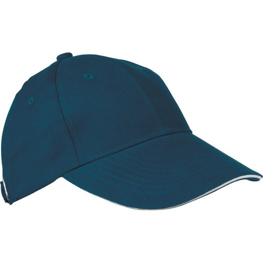 eine blaue kappe mit einem weißen streifen auf der seite 6 Panel Sandwich Baseball Cap (Bild 1)