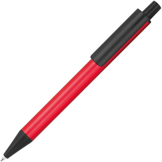 ein roter stift mit schwarzen spitzen auf weißem hintergrund Kugelschreiber aus Aluminium (Bild 1)