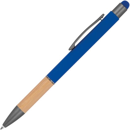 ein blauer stift mit einem holzgriff Kugelschreiber mit Griffzone aus Bambus (Bild 1)