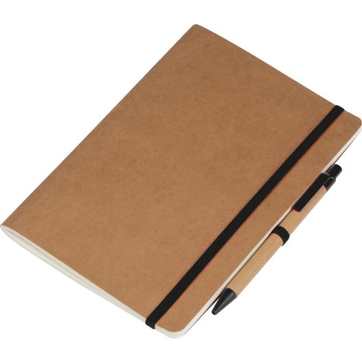 ein notizbuch mit einem stift darüber A5 Notizheft mit Kugelschreiber (Bild 1)