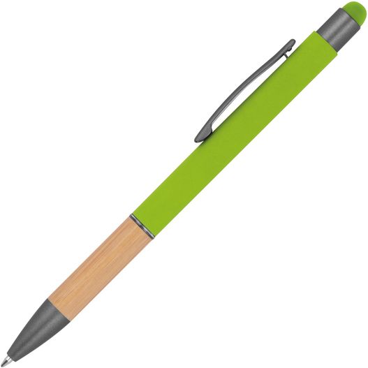 ein grüner stift mit einem holzgriff Kugelschreiber mit Griffzone aus Bambus (Bild 1)