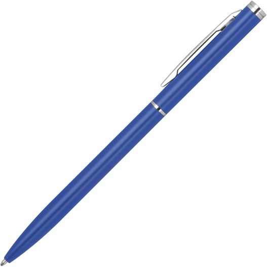 ein blauer stift mit einer silbernen spitze Metall Kugelschreiber in schlanker Form (Bild 1)