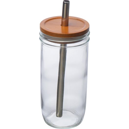 Produktabbildung Glasbecher mit Bambusdeckel und Trinkhalm Glasbecher mit Bambusdeckel und Trinkhalm (Bild 1)