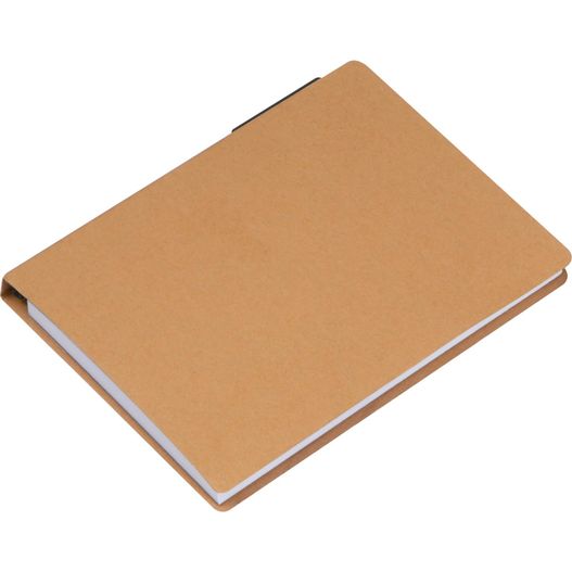 ein braunes notizbuch mit einem stift darüber Notizbuch mit Kugelschreiber und Haftnotizen (Bild 1)
