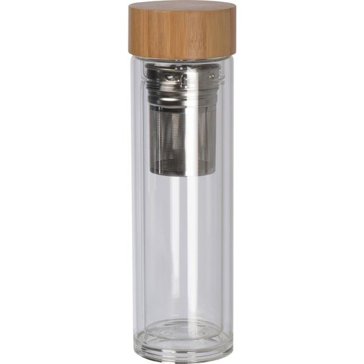 Produktabbildung Vakuum Borosilikat Glasflasche mit Teesieb, 420ml Vakuum Borosilikat Glasflasche mit Teesieb, 420ml (Bild 1)