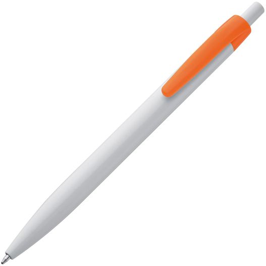 ein weißer stift mit orange spitze Kunststoffkugelschreiber mit farbigem Clip (Bild 1)