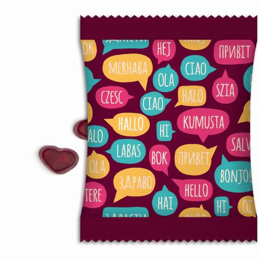 eine tasche schokolade mit einem schokoladenherz darauf Fruchtgummi im Standardtütchen (Bild 1)