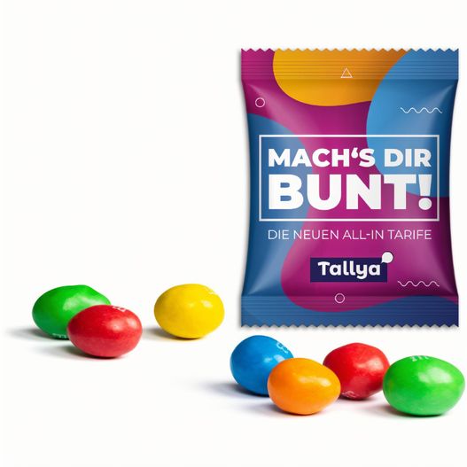 eine tasche aus süßigkeiten mit einem haufen süßigkeiten M&M's Peanuts im Werbetütchen (Bild 1)