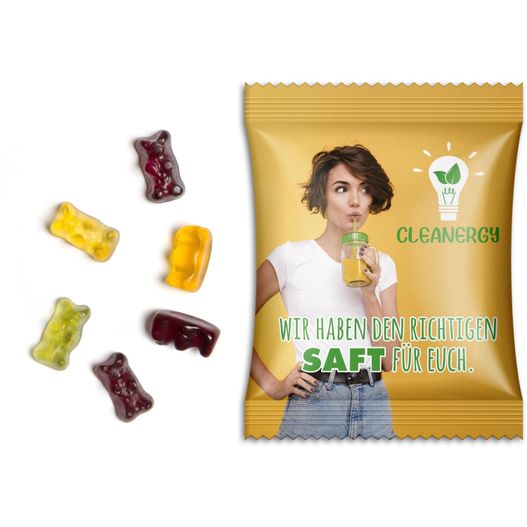 eine tasche aus gummibärchen neben einer tasche aus gummibärchen Fruchtsaftbärchen im Werbetütchen (Bild 1)