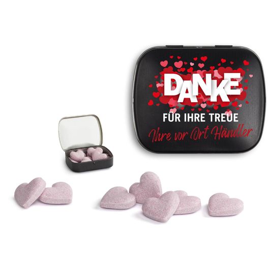 ein zinn mit rosa süßigkeiten herzen darin Brauseherzen in Mini Nostalgiedose (Bild 1)