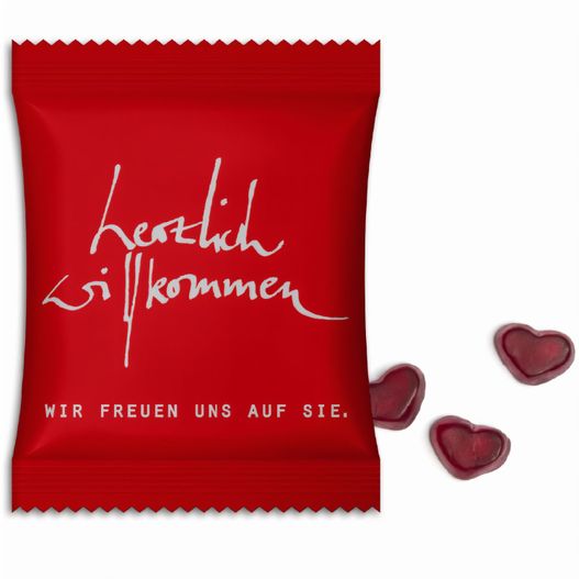 einen roten beutel schokolade mit herzen darauf Fruchtgummi im Standardtütchen (Bild 1)