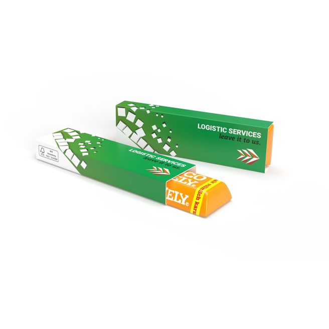 Tony's Chocolonely Riegel im Werbeschuber