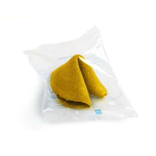 ein glückskeks in einem plastikbeutel auf einer weißen oberfläche Glückskekse (Bild 1)