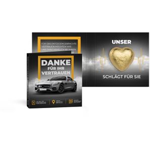 Werbekarte mit Lindt Schokoladen Herzl 5 g