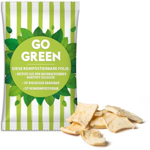 eine tasche aus chips mit einem grünen etikett Apfelchips (Bild 1)