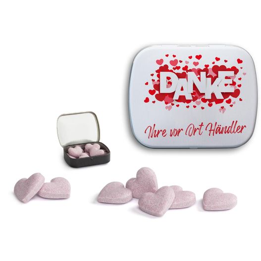 eine dose mit ein paar rosa süßigkeiten herzen darin Brauseherzen in Mini Nostalgiedose (Bild 1)
