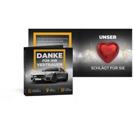 Werbekarte mit Lindt Schokoladen Herzl 5 g