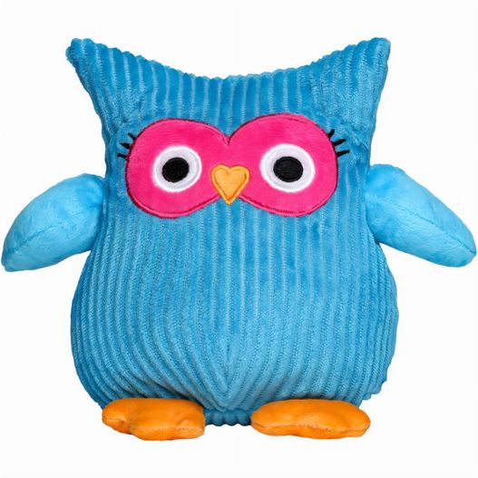 eine blau gefüllte eule mit einem rosa auge Eule Lisann (Bild 1)