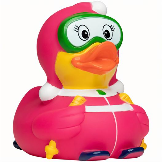 eine gummiente mit einem pinken outfit und einer brille Quietsche-Ente Ski-Fahrer (Bild 1)