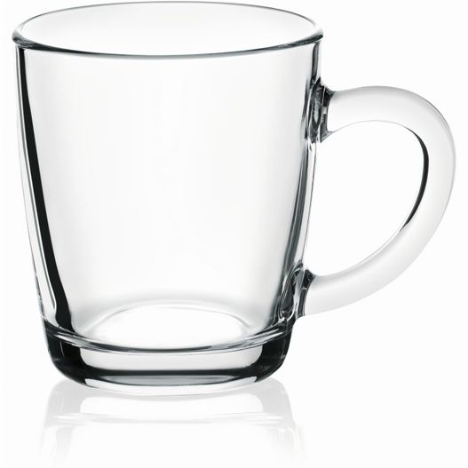 glasbecher mit griff auf weißem hintergrund Basic Glastasse, gehärtet, 34 cl (Bild 1)