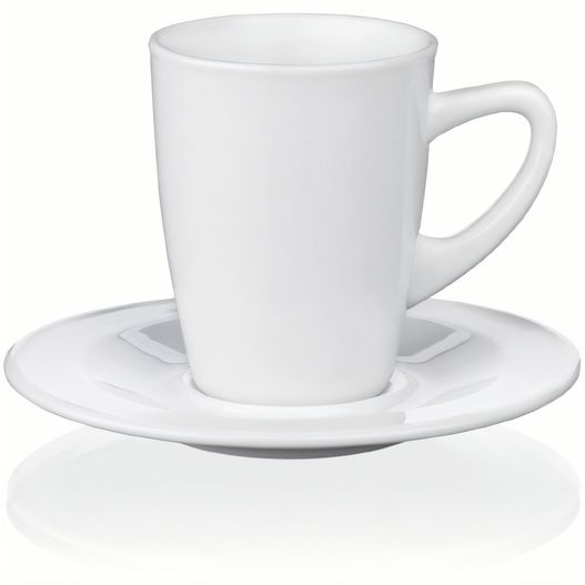 eine weiße tasse und untertasse auf einer weißen oberfläche Kenia Espresso-Porzellantasse, 8,5 cl (Bild 1)