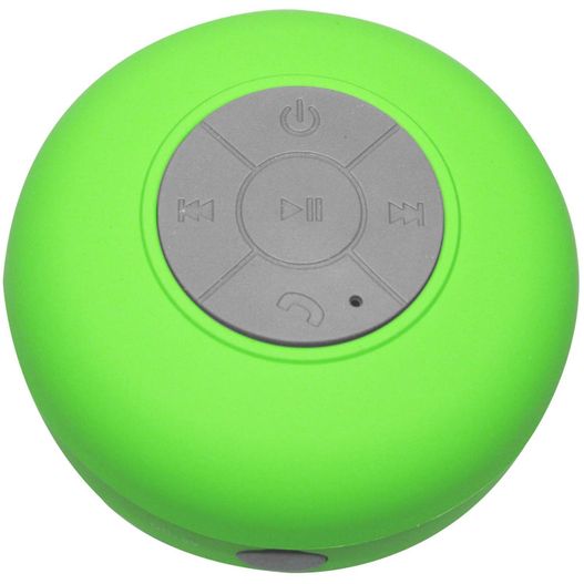 ein grüner lautsprecher mit einem weißen knopf SHOWERbeatBOX (Bild 1)