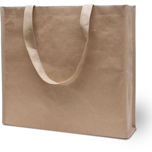 eine braune einkaufstasche auf weißem hintergrund Volumentasche aus reißfestem Papier-NW (Bild 1)