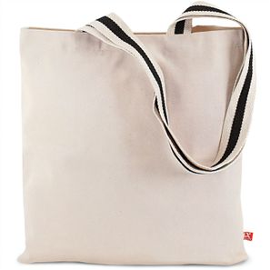 Schwere Baumwolltasche mit langen, 2-farbig gewebten Henkeln