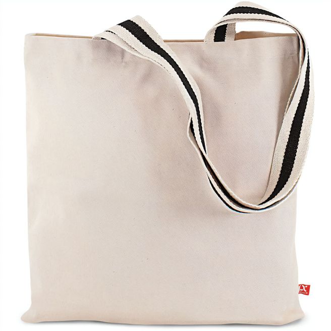 Schwere Baumwolltasche mit langen, 2-farbig gewebten Henkeln