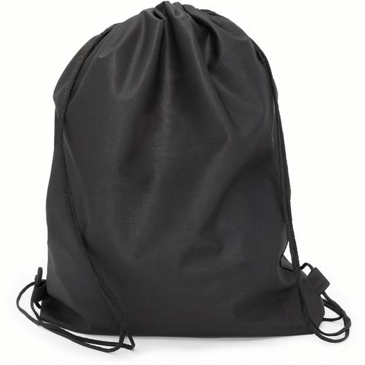 eine schwarze tasche auf weißem hintergrund Rucksack aus Polyester mit Zuziehkordel (Bild 1)