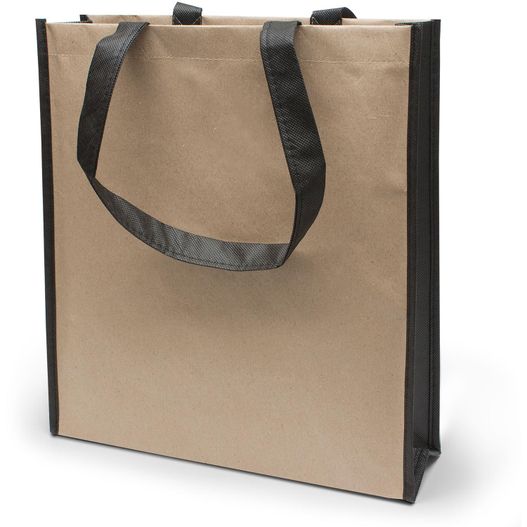 eine braune einkaufstasche mit schwarzem griff Volumentasche aus reißfestem Papier-NW (Bild 1)