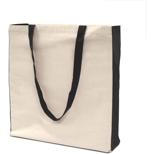 eine große leinwandtasche mit schwarzem griff Baumwolltasche mit Boden- Seitenfalte (Bild 1)