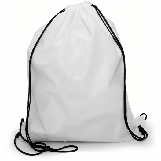 eine weiße tasche mit einer schwarzen saite Rucksack aus Polyester mit Zuziehkordel (Bild 1)