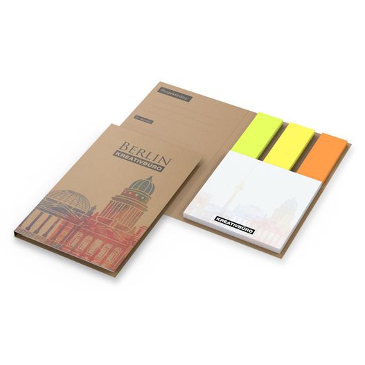 Haftnotiz-Set Berlin Naturkarton, 3 × 40 Brillantmarker, braun-individuell (Bild 1)